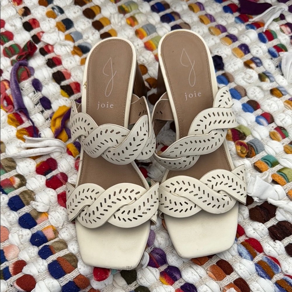 Joie White Braided Sandals with Square Toe
